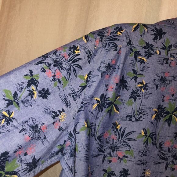 Nautica XXL Chambray Tropical Print Blue Button Down Casual Long Sleeve Shirt - Picture 10 of 13